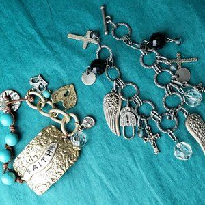 2/15$ Lot of 2 bracelet with charms, heart, locks cross, angel wings, faith